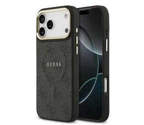 Guess PU Leather 4G Gold Frame MagSafe Zadní Kryt pro iPhone 17 Pro Max Black