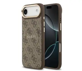 Guess PU Leather 4G Gold Frame MagSafe Zadní Kryt pro iPhone 17 Air Brown
