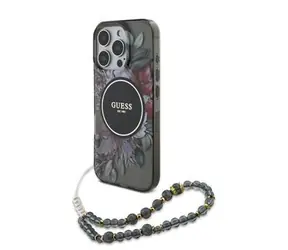 Guess IML Flowers Strap MagSafe Zadní Kryt pro iPhone 16 Pro Max Black