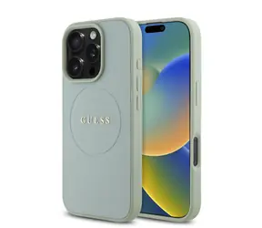 Guess PU Grained Classic Logo MagSafe Zadní Kryt pro iPhone 16 Pro Green