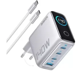 Anker Nabíječka do sítě stříbrná / 3xUSB-C & 1xUSB / 140W