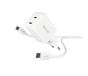 Epico UltraBoost EA35 GaN 35W bílá / Nabíječka s USB-C kabelem / 2x USB-C