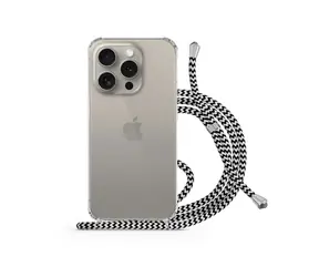 Spello Crossbody Strap Case Zadní kryt se šňůrkou pro Apple iPhone 15 Pro čirá / černobílá šňůrka