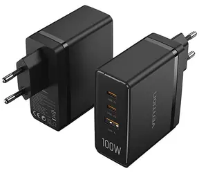 Vention FEGB0-EU Síťová GaN nabíječka černá / 2x USB-C / 1x USB-A / až 100W