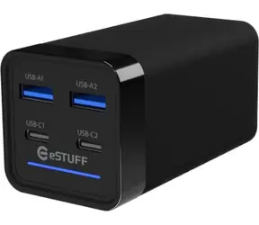 eSTUFF 65W 4-port PD GaN Multi Charger černá / Nabíječka / 2x USB-C / 2x USB-A