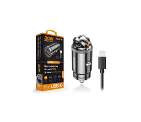 Aligator mini nabíječka do auta Power Delivery 30W,USB-C + USB-A / USB-C kabel pro iPhone/iPad