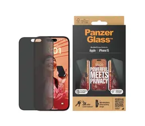 PanzerGlass Tvrzené sklo UWF Privacy s aplikátorom pro iPhone 15 černá