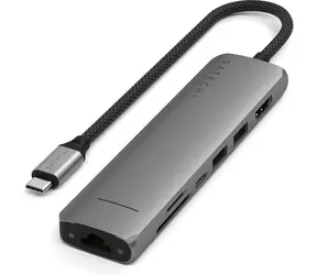 Satechi 7in1 USB-C Slim Multiport šedá / adaptér / USB-C / 2x USB-A / HDMI / RJ45 / microSD / SD / PD 100 W
