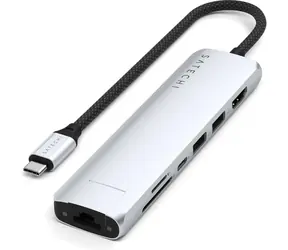 Satechi 7in1 USB-C Slim Multiport stříbrný / adaptér / USB-C / 2x USB-A / HDMI / RJ45 / microSD / SD / PD 100 W