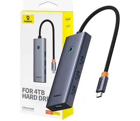 Baseus UltraJoy Rozbočovač 5v1 5-Port USB-C na 4xUSB 3.0 šedá