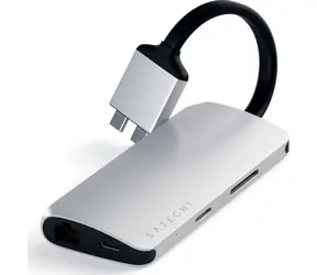 Satechi Dual USB-C stříbrná / dual adaptér / USB-C / 2x USB-A / 2x HDMI / microSD / SD / RJ45 / PD 60 W