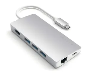 Satechi USB-C Multiport V2 Hub stříbrná / USB-C / 3x USB-A / HDMI / microSD / SD / RJ45 / PD