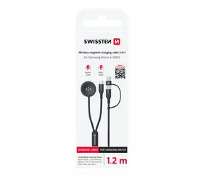 SWISSTEN Bezdrátový nabíjecí magnetický kabel 2v1 pro Samsung Galaxy Watch + USB-C 1.2m černá / 2.5W / USB-A/USB-C