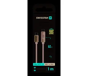 SWISSTEN Kabel USB-C s LCD displejem 1m černá / 60W / 2x USB-C (M)