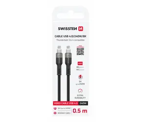 SWISSTEN USB 4.0 datový/video kabel 240W 0.5m černá / 8K@60Hz / 2x USB-C (4.0)