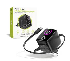 Mobile Origin PW3 GaN 65W černá / Nabíječka s TFT displejem / 1x USB-C kabel / 1x USB-C & 1x USB-A