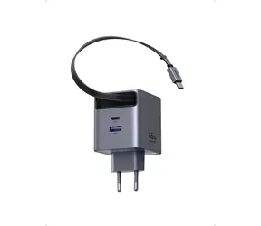 Ugreen 65825 GaN Rychlonabíječka se zatahovacím kabelem 70 cm / 65W / USB-C / USB-A