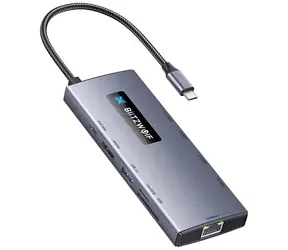 Blitzwolf BW-NEW TH8 adaptér 10in1 šedá / 3x USB-A / 3x USB-C / 1x HDMI / 1x RJ45 / SD + TF karta 