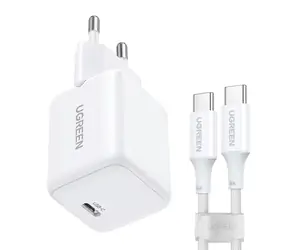 Ugreen X513 GAN Mains Charger + USB-C Cable 1m bílá / nabíjecí adaptér s kabelem / 1X USB-C / 30W