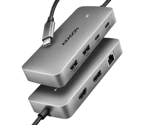 AXAGON HMC-CUB83X2, USB 10Gbps hub, 2x USB-A, USB-C, HDMI & DP 4k/144Hz, RJ-45 GLAN, PD 100W, kabel USB-C 15cm