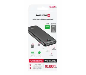 SWISSTEN WORX PRO černá / Powerbanka / 10000mAh / 2x USB-A + 1x USB-C