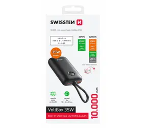 SWISSTEN 22013936 VOLTBOX 10000mAh černá / Powerbanka s integrovanými kabely 