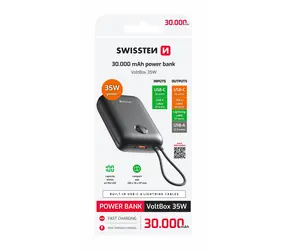 SWISSTEN 22013938 VOLTBOX 30000mAh černá / Powerbanka s integrovanými kabely 