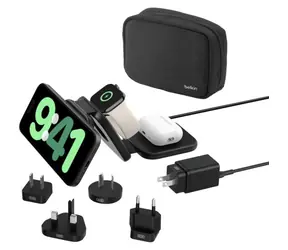 Belkin BOOST CHARGE PRO Qi2 Bezdrátová skládací cestovní nabíječka 3v1 černá / 25W / více adaptérů