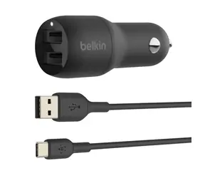 Belkin BOOST CHARGE nabíječka do auta černá / 2x USB-A / 24W / s 1m kabelem USB-C