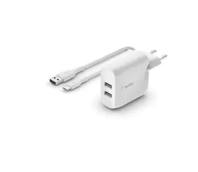 Belkin BOOST CHARGE charger bílá / nabíječka / 2x USB-A / 24W / s 1m kabelem USB-C