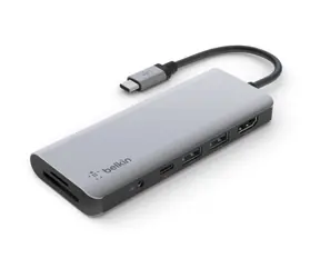 Belkin USB-C 7v1 Multiport Hub šedá / USB-C / 2x USB-A / HDMI / microSD/SD / 3.5mm jack