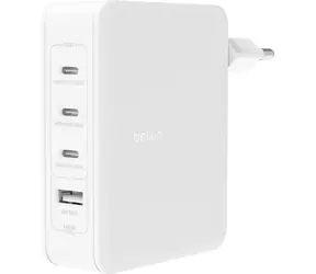 Belkin BOOST CHARGE cestovní nabíječka bílá / 3x USB-C / USB-A / 140W / PD / GaN / UK / EU / US