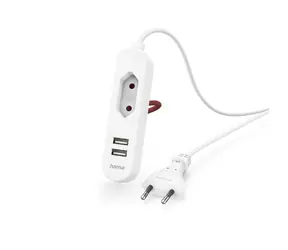 Hama síťová nabíječka s prodlužovacím kabelem bílá / 2x USB-A / 1x el. zásuvka Euro / 1.9 m