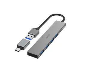 Hama USB hub šedá / 4 porty / USB 3.2 / 5 Gb/s / Ultra Slim / USB-C adaptér