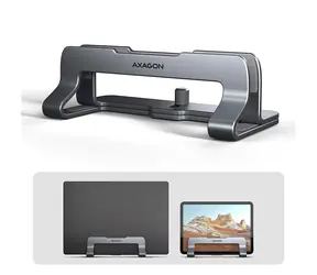 AXAGON STND-VG, vertikální hliníkový stojan pro notebooky 10"-17.3" nastavitelný rozestup šedá