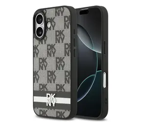 DKNY PU Leather Checkered Pattern and Stripe Zadní Kryt pro iPhone 17 Black