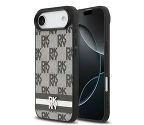 DKNY PU Leather Checkered Pattern and Stripe Zadní Kryt pro iPhone Air Black