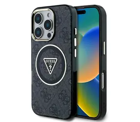 Guess IML 4G Glitter and Triangle Logo MagSafe Zadní Kryt pro iPhone 16 Pro Max Black