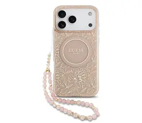 Guess IML Flowers Allover Strap MagSafe Zadní Kryt pro iPhone 17 Pro Max Pink