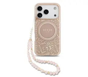 Guess IML Flowers Allover Strap MagSafe Zadní Kryt pro iPhone 17 Pro Pink