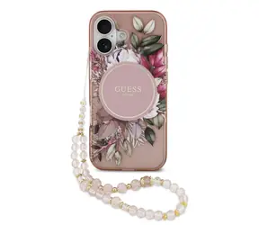 Guess IML Flowers Strap MagSafe Zadní Kryt pro iPhone 17 Pink