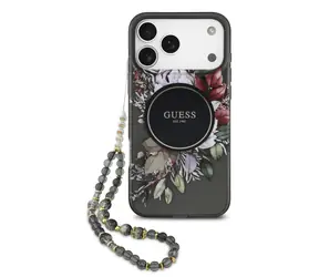 Guess IML Flowers Strap MagSafe Zadní Kryt pro iPhone 17 Pro Max Black