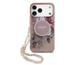 Guess IML Flowers Strap MagSafe Zadní Kryt pro iPhone 17 Pro Max Pink