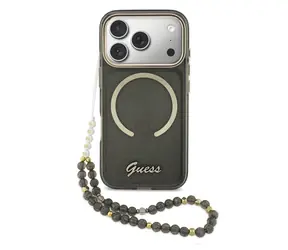 Guess IML Glitter Script Strap MagSafe Zadní Kryt pro iPhone 17 Pro Black