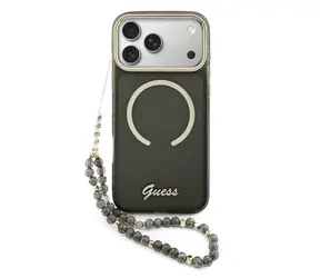 Guess IML Glitter Script Strap MagSafe Zadní Kryt pro iPhone 17 Pro Max Black