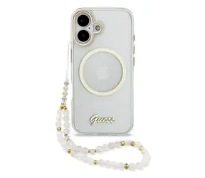 Guess IML Glitter Script Strap MagSafe Zadní Kryt pro iPhone 17 Transparent