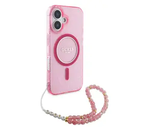 Guess IML Glitter Strap MagSafe Zadní Kryt pro iPhone 16 Plus Pink
