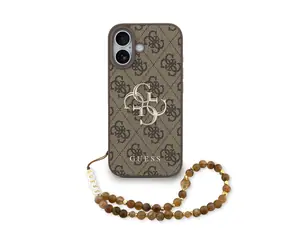 Guess PU 4G Metal Logo Strap Zadní Kryt pro iPhone 17 Brown
