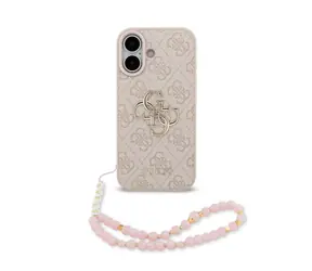 Guess PU 4G Metal Logo Strap Zadní Kryt pro iPhone 17 Pink