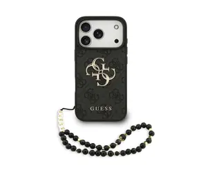 Guess PU 4G Metal Logo Strap Zadní Kryt pro iPhone 17 Pro Black